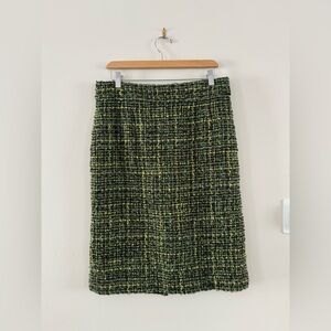 J. Crew Green and Wool Black Tweed Pencil Skirt